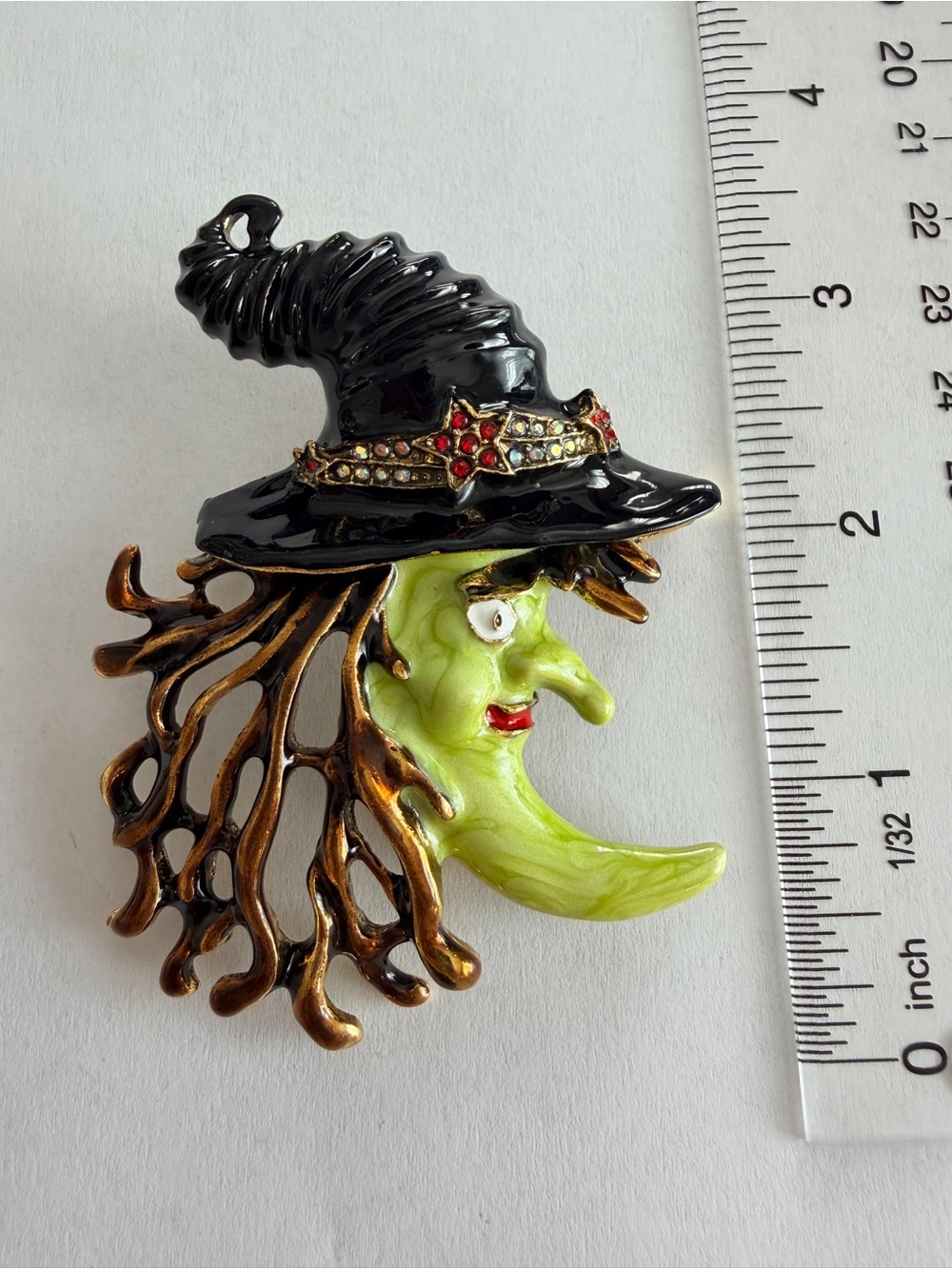 Kirks Folly Crescent Moon Witch Enamel and Rhinestone Brooch